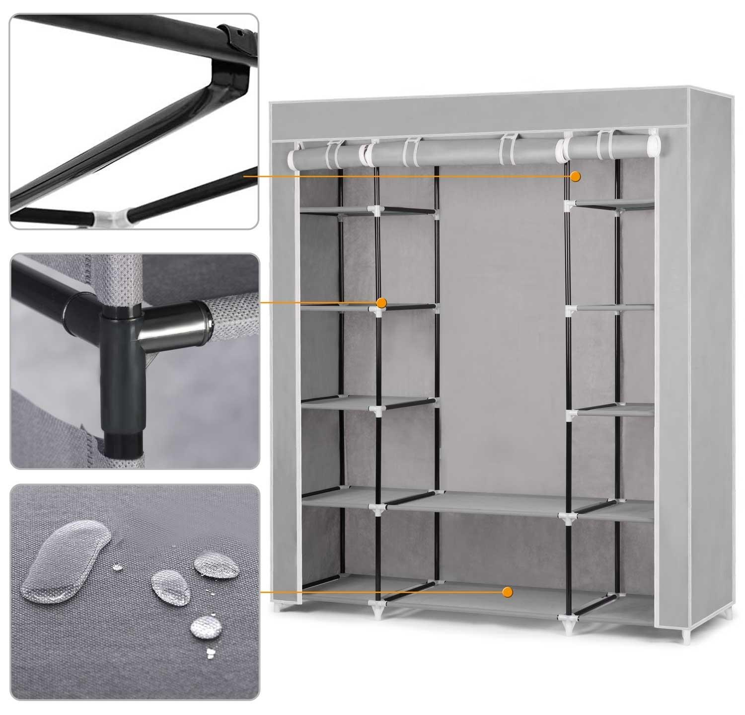 B2X Großer Textil-Kleiderschrank Massido – Grau  