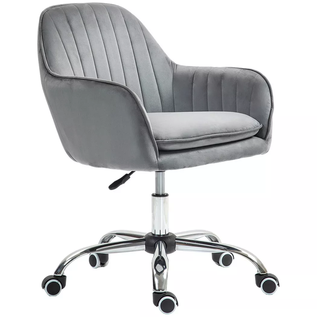 Northio – Schreibtischstuhl Höhenverstellbarer Bürostuhl Drehbar Homeoffice Stuhl mit Rücken- und Armlehne Samtoptik Schminktisch für Arbeitszimmer, Grau Aosom, 50 CM