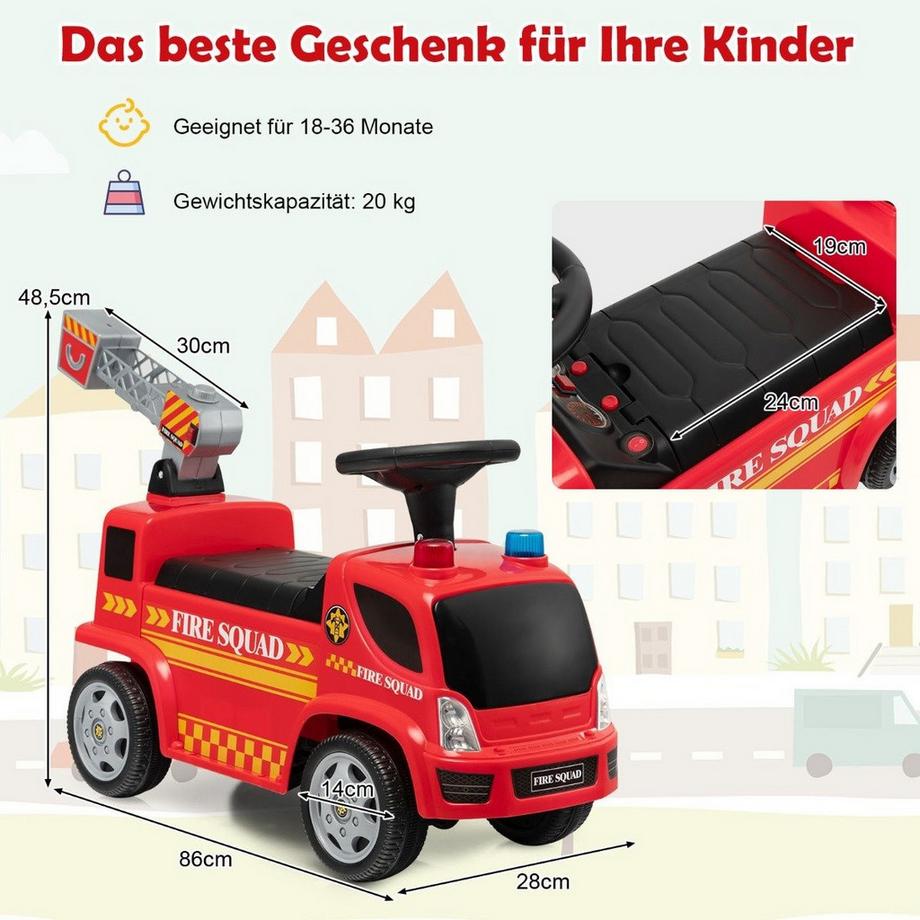B2X  Kinder Feuerwehrauto mit Seifenblasenpistole & Leiter für Kinder von 18-36 Monaten Rot 