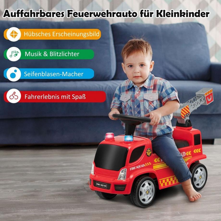 B2X  Kinder Feuerwehrauto mit Seifenblasenpistole & Leiter für Kinder von 18-36 Monaten Rot 