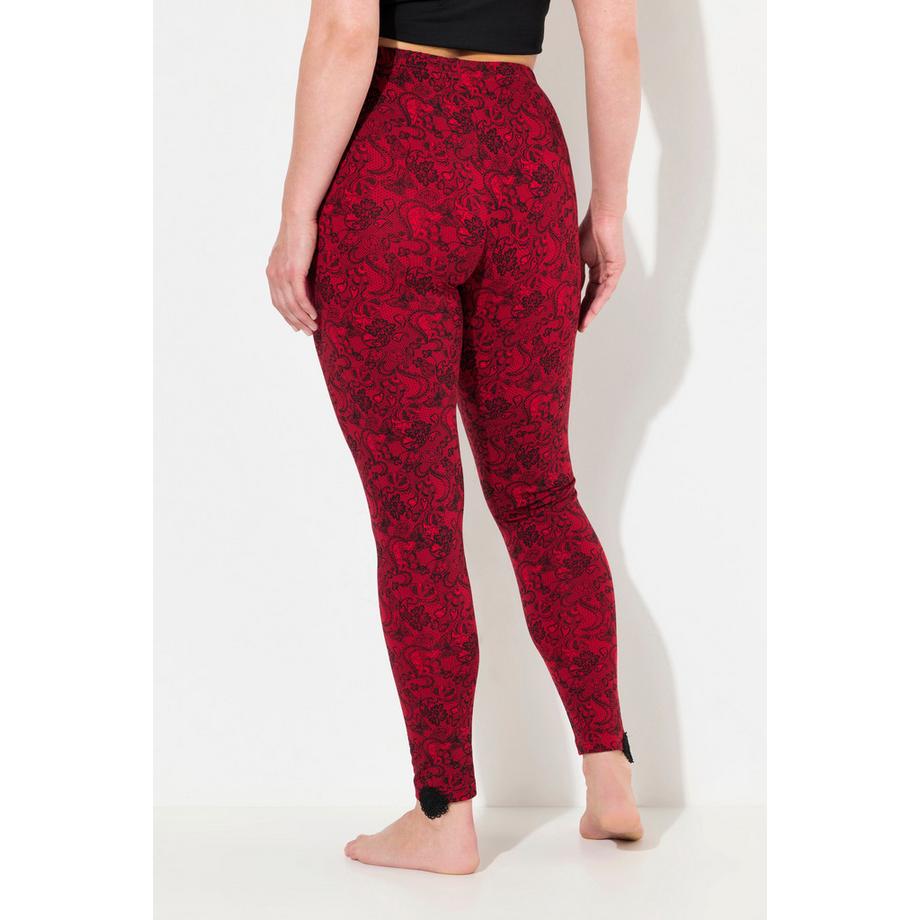 Ulla Popken Leggings Stampa Pizzo Gamba Aderente Cintura Elastica  