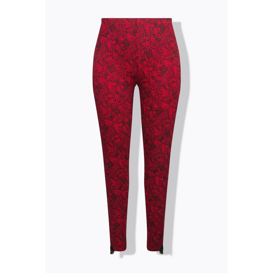 Ulla Popken Leggings Stampa Pizzo Gamba Aderente Cintura Elastica  
