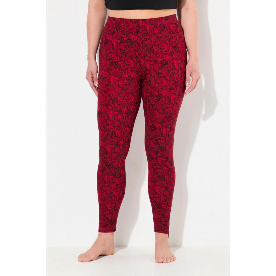 Ulla Popken Leggings Stampa Pizzo Gamba Aderente Cintura Elastica  