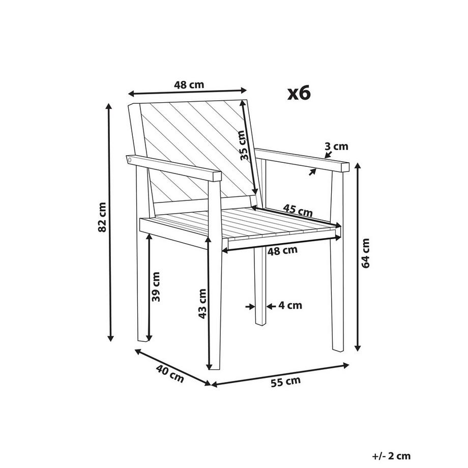 Beliani Gartenstuhl 6er Set aus Akazienholz Klassisch BARATTI  