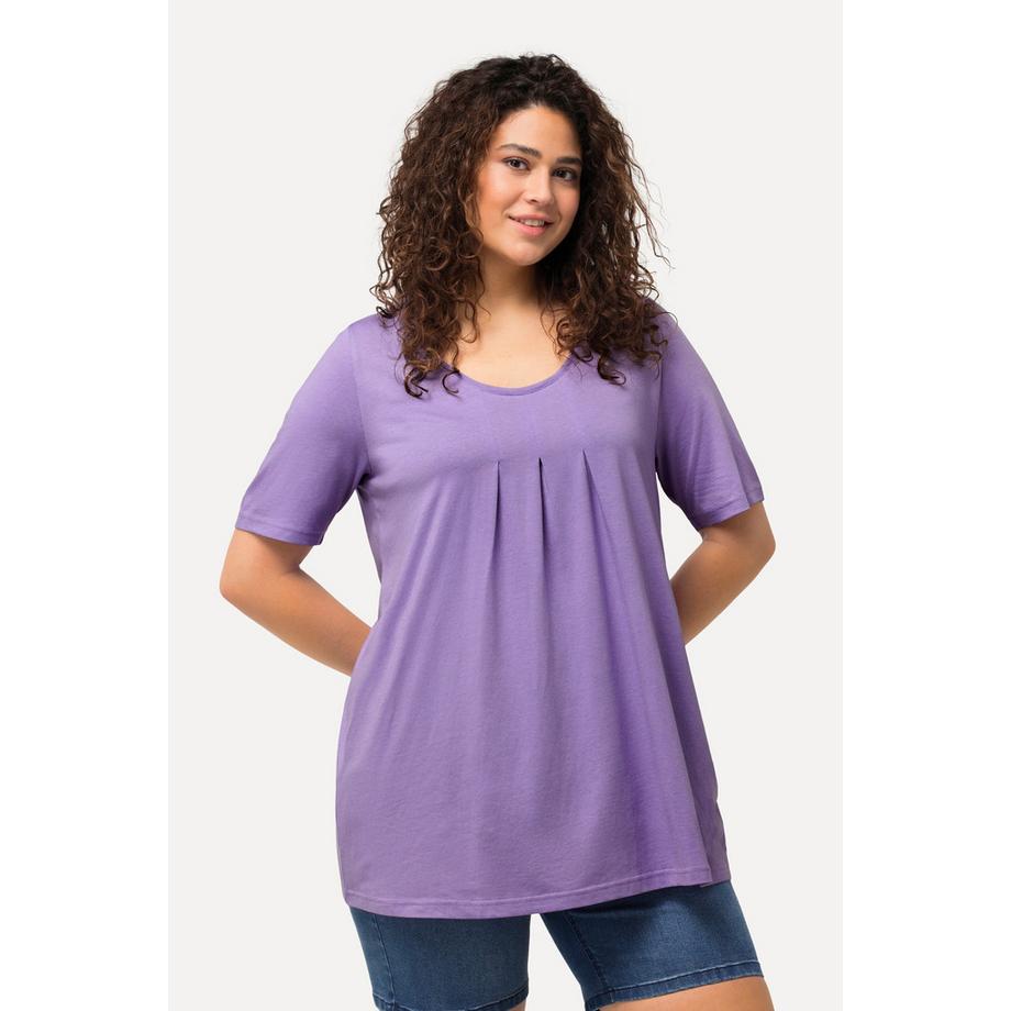 Ulla Popken T-shirt Pieghe Decorative Linea ad A Girocollo Mezza Manica  