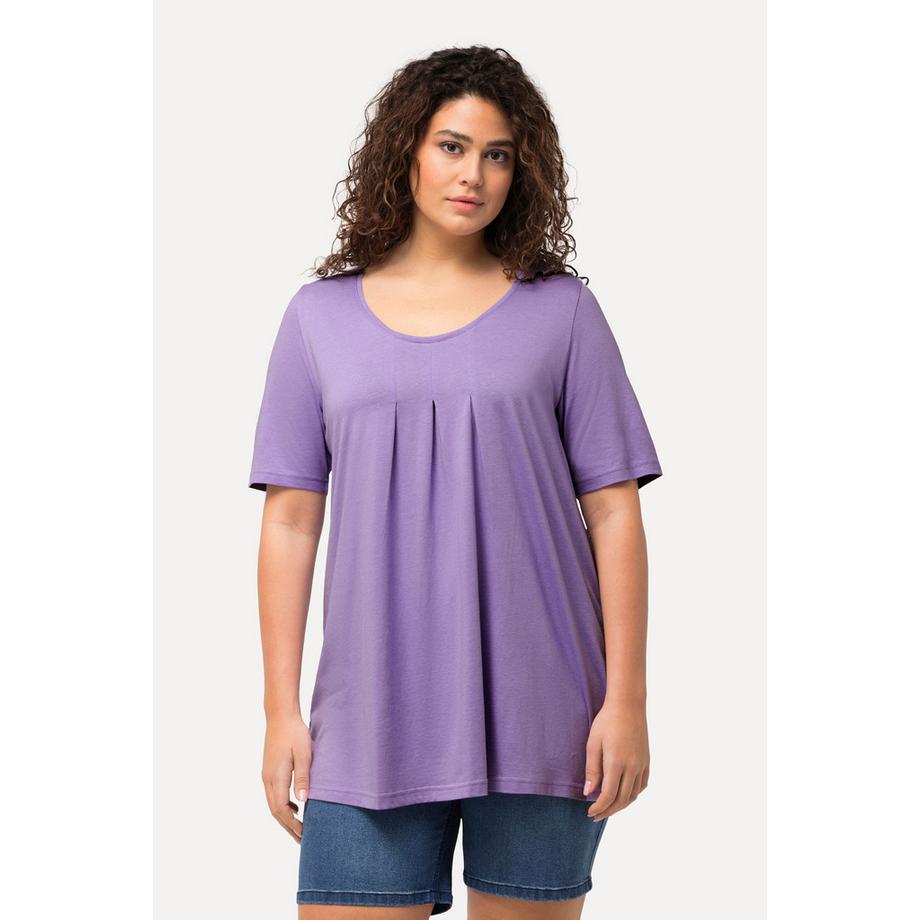 Ulla Popken T-shirt Pieghe Decorative Linea ad A Girocollo Mezza Manica  