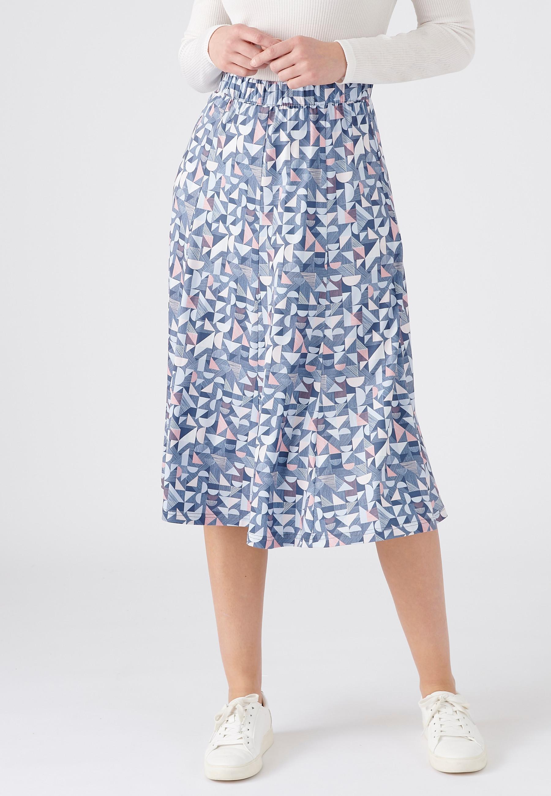 Image of Bedruckter Rock Aus Warmem, Dehnbarem Strick. Damen Blau 34/36