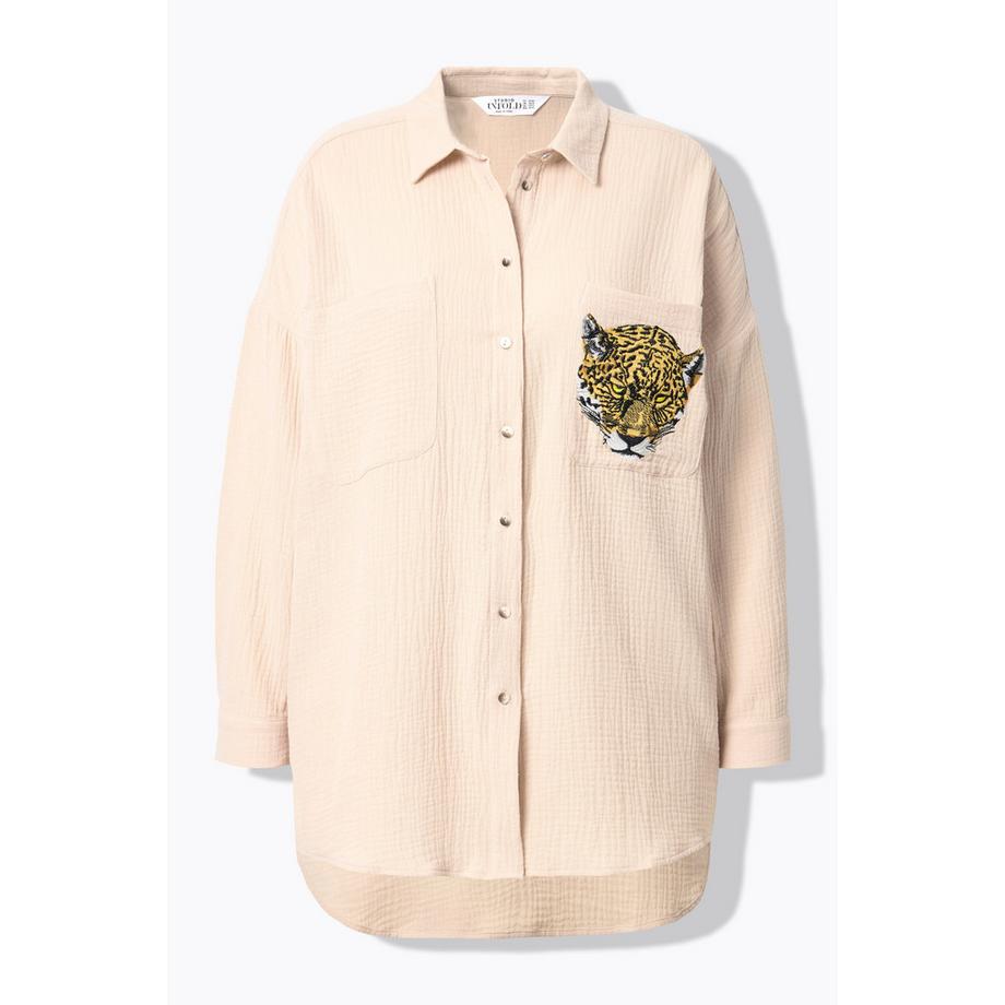 Studio Untold Musselin Oversized Bluse Leo-Patch Tasche  
