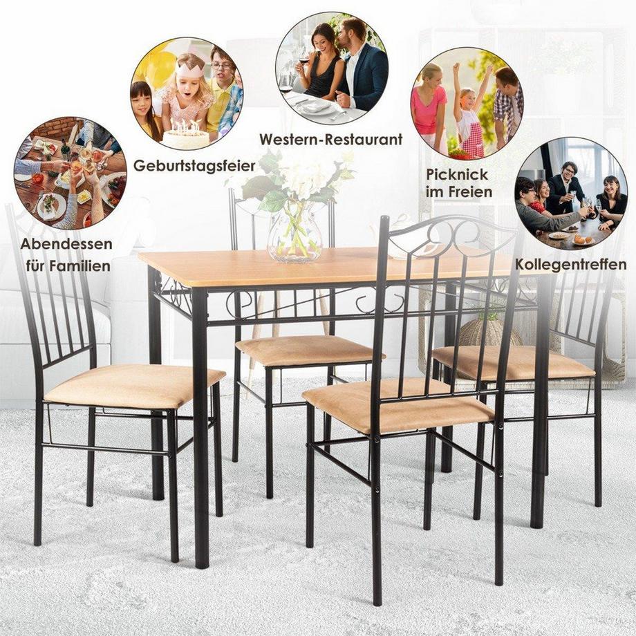 Northio  5-teiliges Esstisch-Set mit 4 Gepolsterter Stühlen Essgruppe Sitzgruppe für Esszimmer Küche 