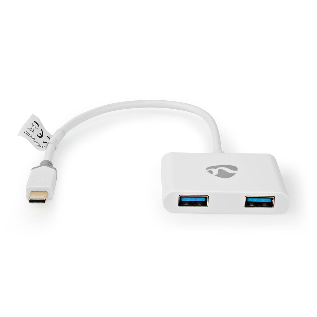 Nedis  Adattatore USB multiporta | USB 3.1 Gen1 | USB-C™ Maschio | 2x USB-A | 1000 Mbps | 0,20 m | Rotondo | Placcato oro | PVC | Bianco | Scatola con finestra 