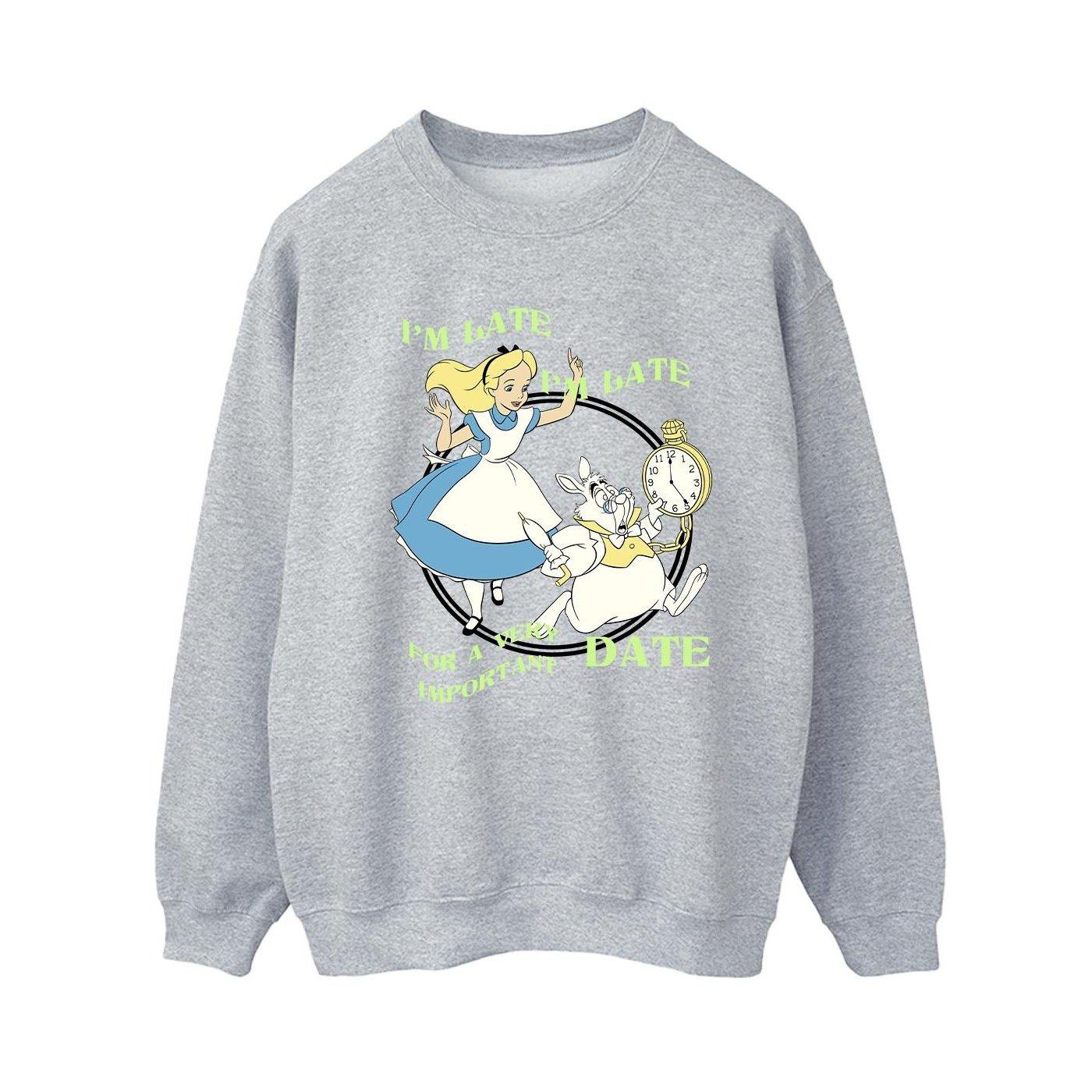 Image of Alice In Wonderland I'm Late Sweatshirt Damen Grau M