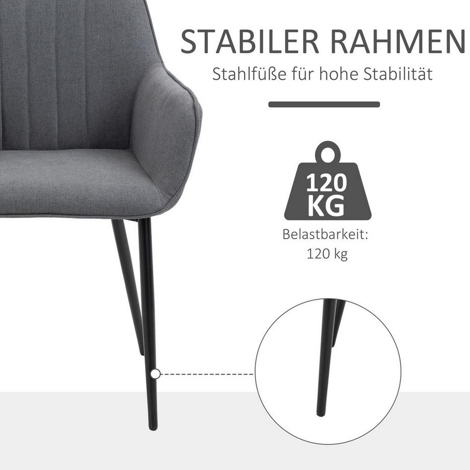 Northio Lot De 2 Chaises De Salle À Manger Confortables Avec Housse En Lin Respirant, Dossier Et Accoudoirs, Pieds En Métal, Gris Foncé, 59,5 X 56,5 X 81 Cm  