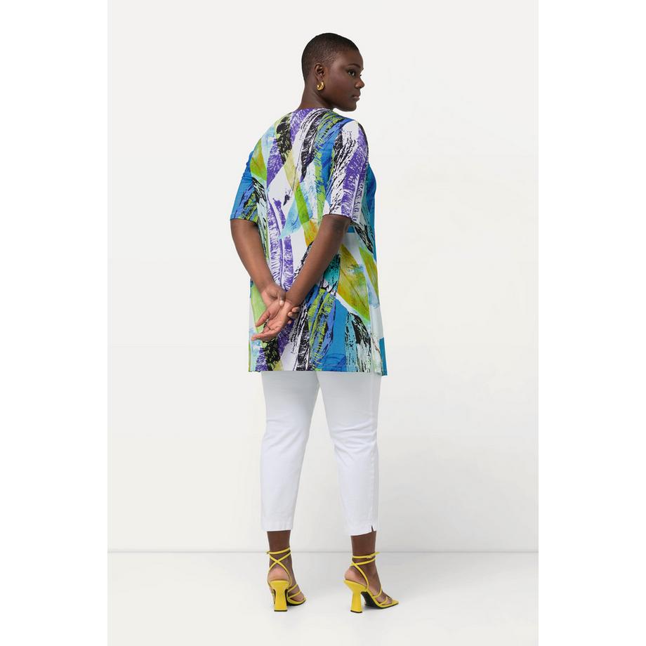 Ulla Popken Maglia Slinky Taglio Svasato Pieghe Decorative Scollo a V Mezze Maniche  