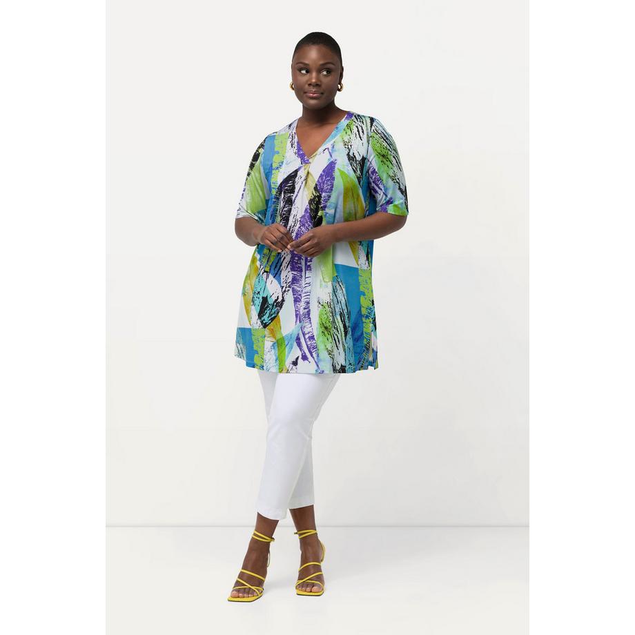 Ulla Popken Maglia Slinky Taglio Svasato Pieghe Decorative Scollo a V Mezze Maniche  