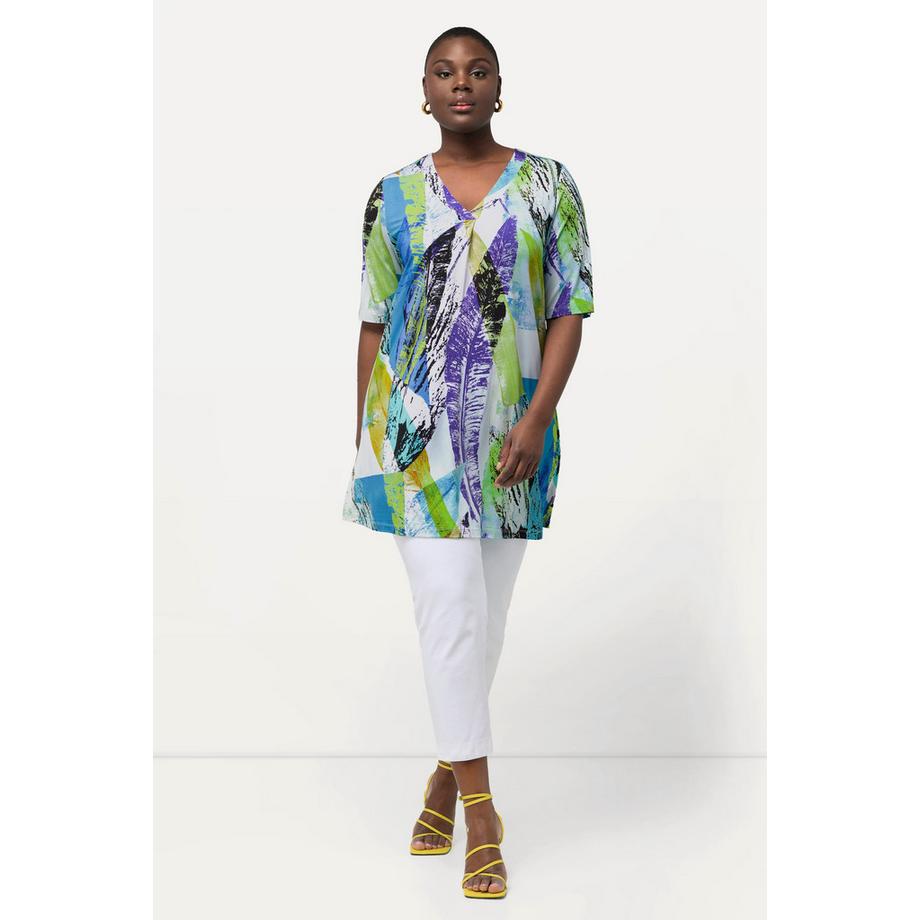 Ulla Popken Maglia Slinky Taglio Svasato Pieghe Decorative Scollo a V Mezze Maniche  