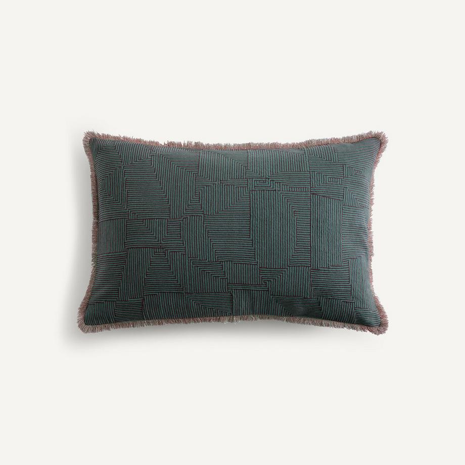 Housse de coussin brodée en lin et coton