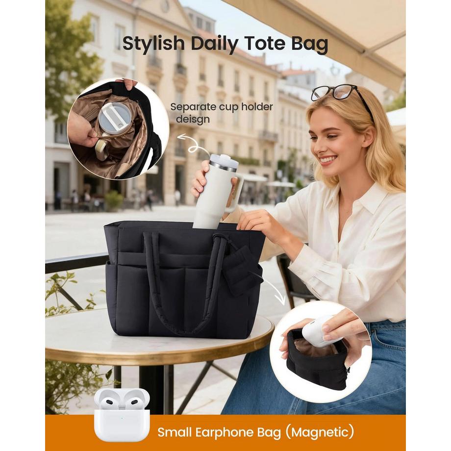 Only-bags.store Grosse leichte Puffer Einkaufstasche mit vielen Fächern  