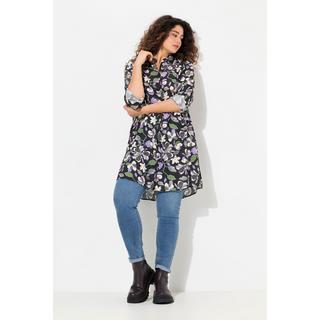 Ulla Popken  Blusa dal taglio lungo e svasato con fiori, colletto da camicia e maniche lunghe 