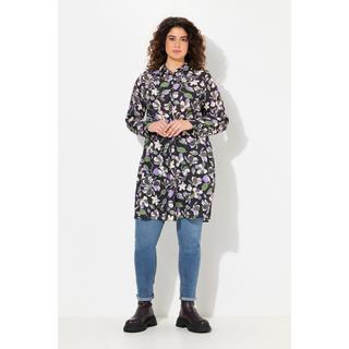 Ulla Popken  Blusa dal taglio lungo e svasato con fiori, colletto da camicia e maniche lunghe 