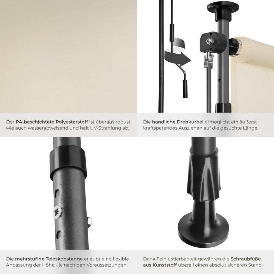 Tectake Klemmmarkise Taija verschiedene Größen UV-beständig und wasserabweisend  