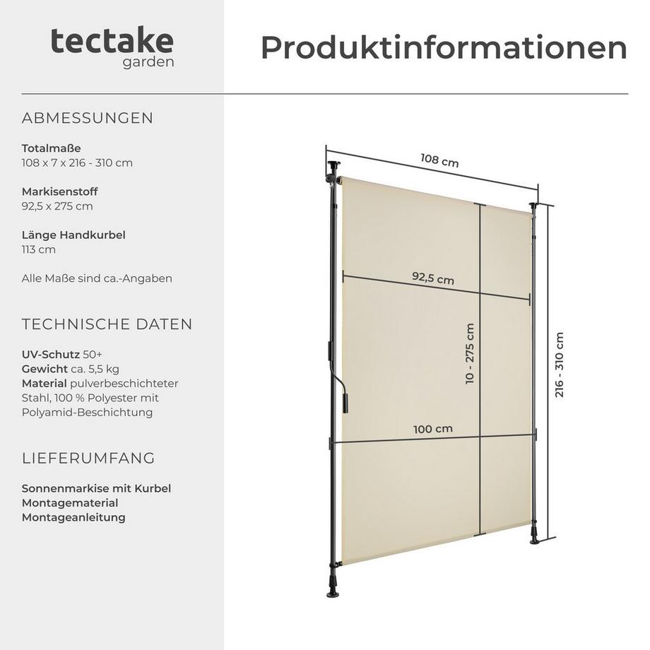 Tectake Klemmmarkise Taija verschiedene Größen UV-beständig und wasserabweisend  