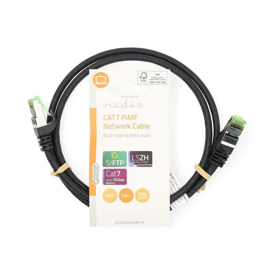 Nedis  Câble réseau CAT7 | S/FTP | RJ45 Mâle | RJ45 Mâle | 1,00 m | Sans accroc | Rond | LSZH | Noir | Étiquette 