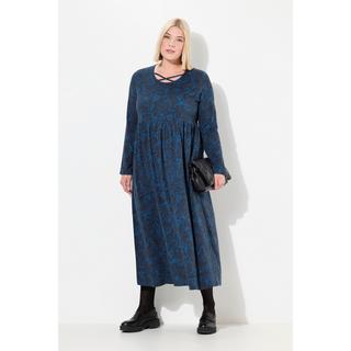 Ulla Popken  Jersey-Midikleid, A-Linie, Zierbänder, Rundhals, Langarm 