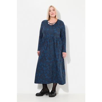 Jersey-Midikleid, A-Linie, Zierbänder, Rundhals, Langarm