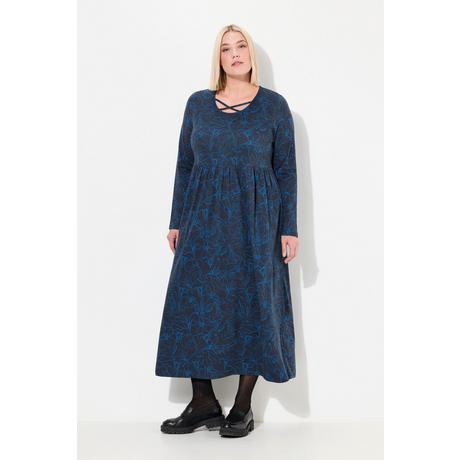 Ulla Popken  Jersey-Midikleid, A-Linie, Zierbänder, Rundhals, Langarm 