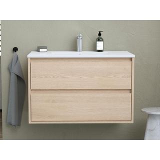 Vente-unique Waschbeckenunterschrank hängend mit Einbauwaschbecken - 80 cm - Eichenholzfurnier - MILIPAM  