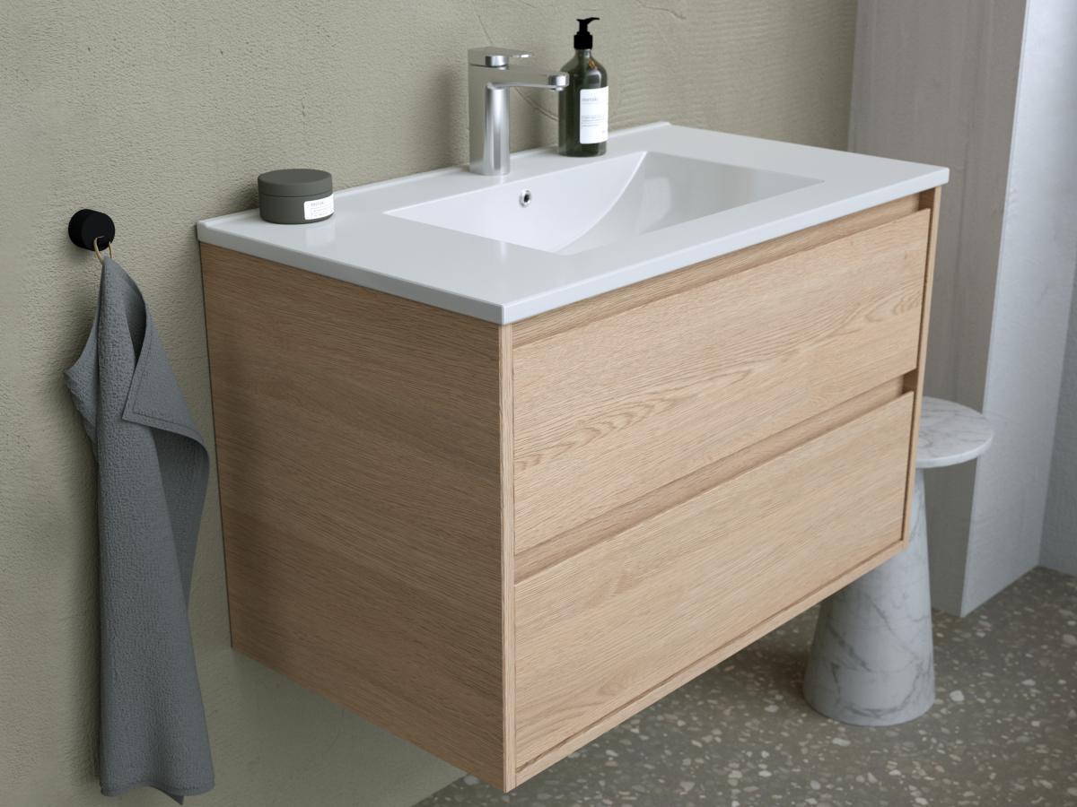 Vente-unique Waschbeckenunterschrank hängend mit Einbauwaschbecken - 80 cm - Eichenholzfurnier - MILIPAM  