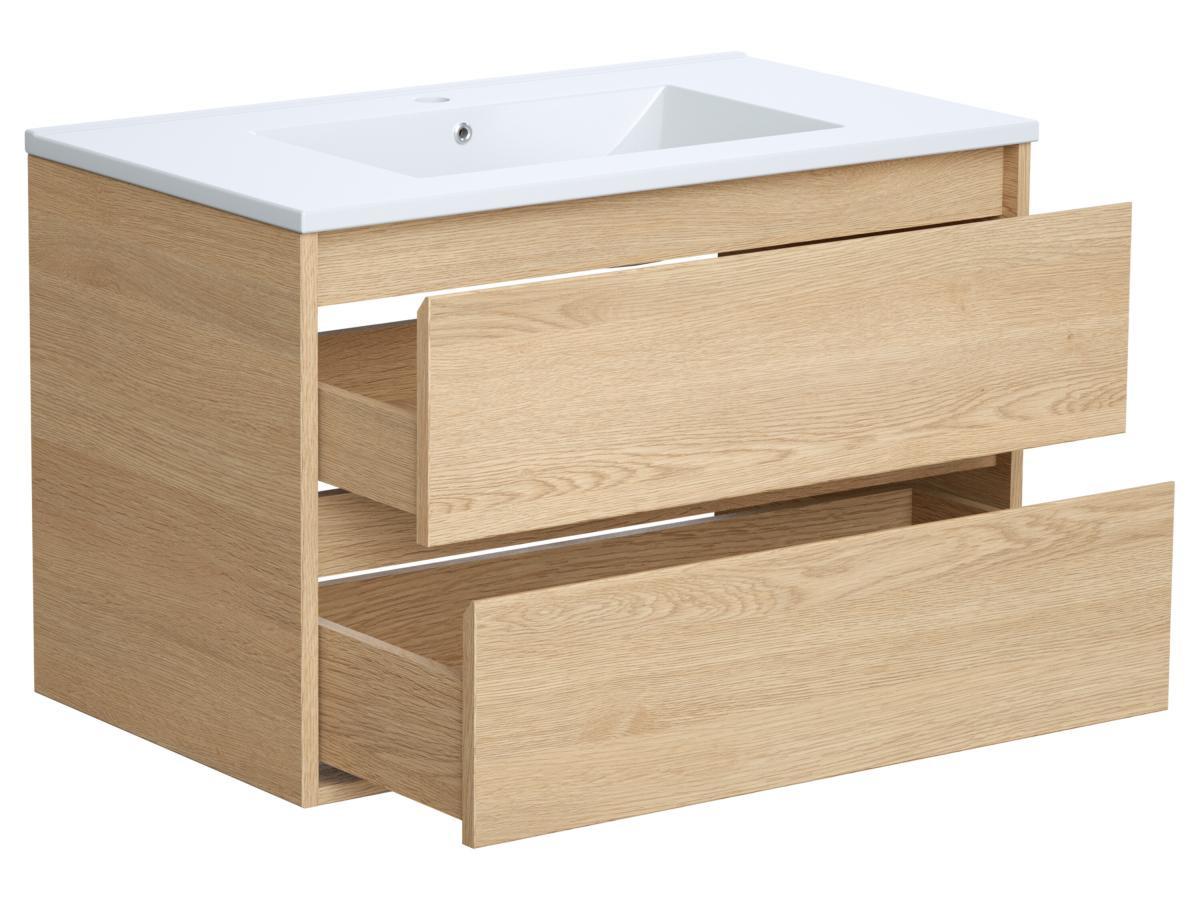 Vente-unique Waschbeckenunterschrank hängend mit Einbauwaschbecken - 80 cm - Eichenholzfurnier - MILIPAM  