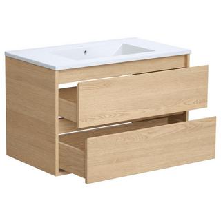 Vente-unique Waschbeckenunterschrank hängend mit Einbauwaschbecken - 80 cm - Eichenholzfurnier - MILIPAM  