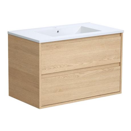 Vente-unique Waschbeckenunterschrank hängend mit Einbauwaschbecken - 80 cm - Eichenholzfurnier - MILIPAM  