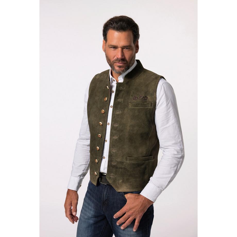 JP1880 Gilet Tradizionale in Pelle Scamosciata di Capra Collo Alto  