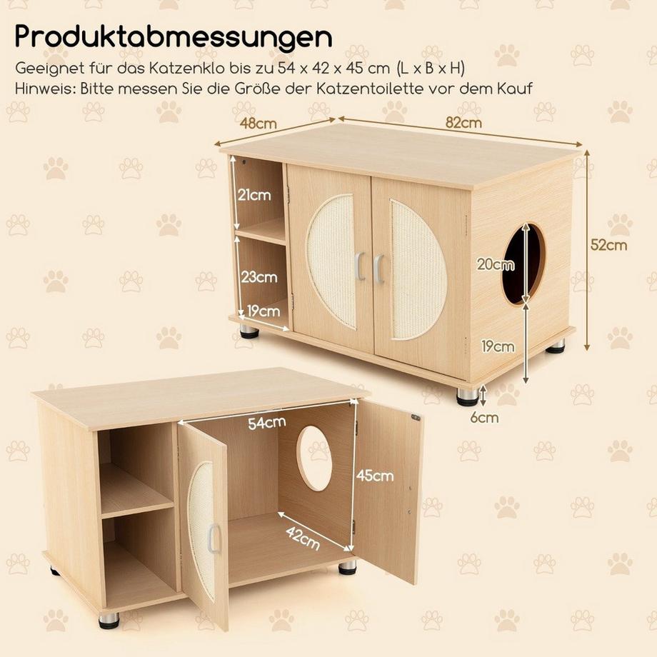 Northix  Katzenschrank für Katzentoilette mit Kratztüren aus Sisal & Katzenloch Katzenklo Schrank 82 x 48 x 52 cm 