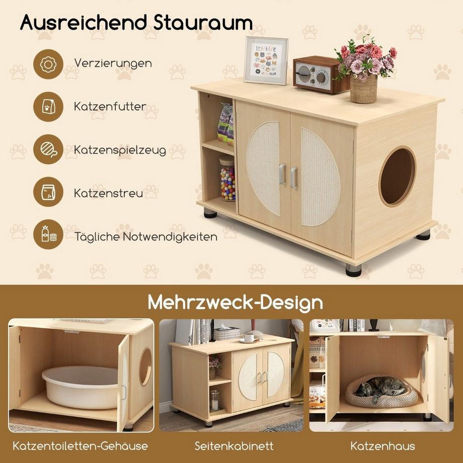 Northix  Katzenschrank für Katzentoilette mit Kratztüren aus Sisal & Katzenloch Katzenklo Schrank 82 x 48 x 52 cm 