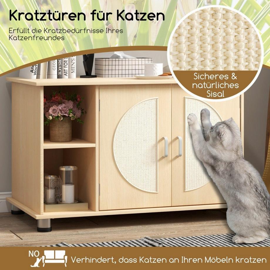 Northix  Katzenschrank für Katzentoilette mit Kratztüren aus Sisal & Katzenloch Katzenklo Schrank 82 x 48 x 52 cm 