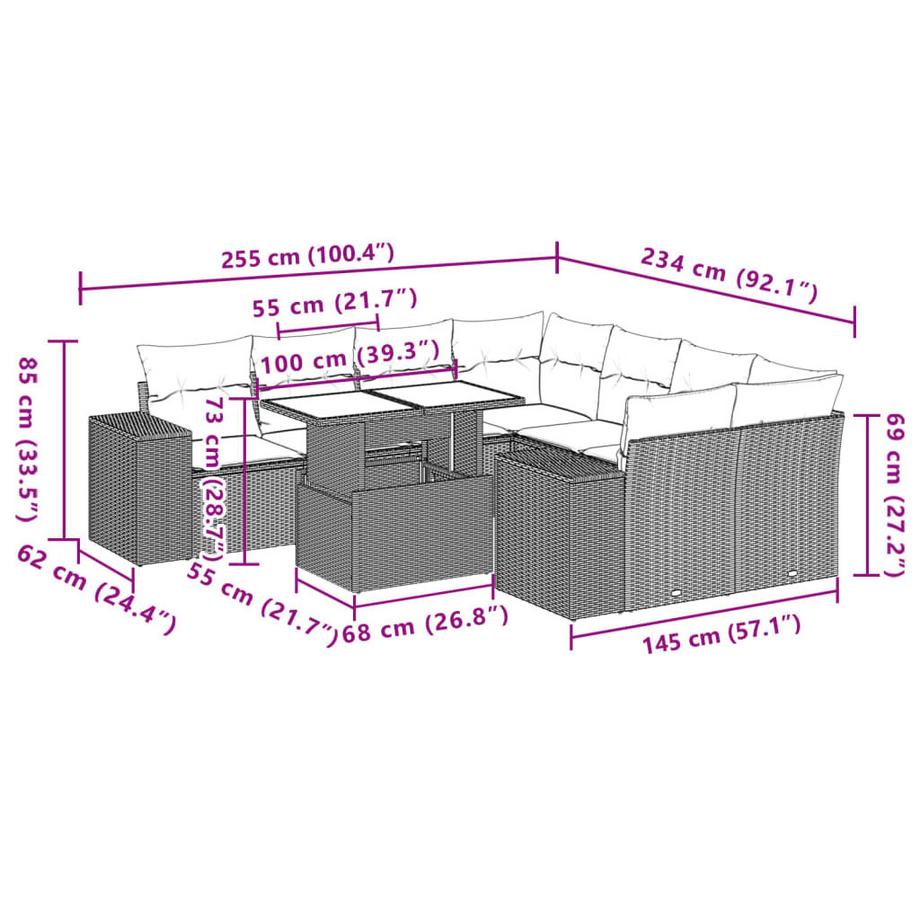 VidaXL Ensemble de canapés de jardin rotin synthétique  