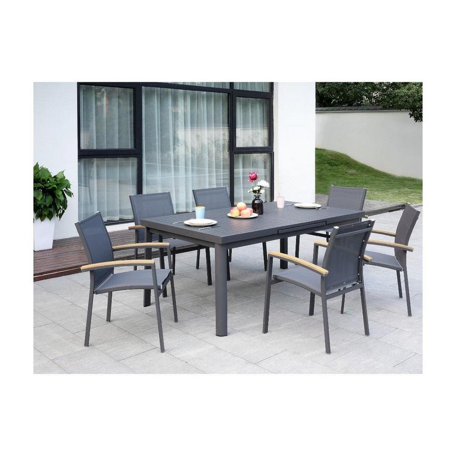 Vente-unique Lot de 2 fauteuils de jardin empilables en aluminium textilène accoudoirs acacia TAIPIVAI  