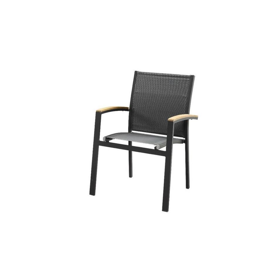 Vente-unique Lot de 2 fauteuils de jardin empilables en aluminium textilène accoudoirs acacia TAIPIVAI  