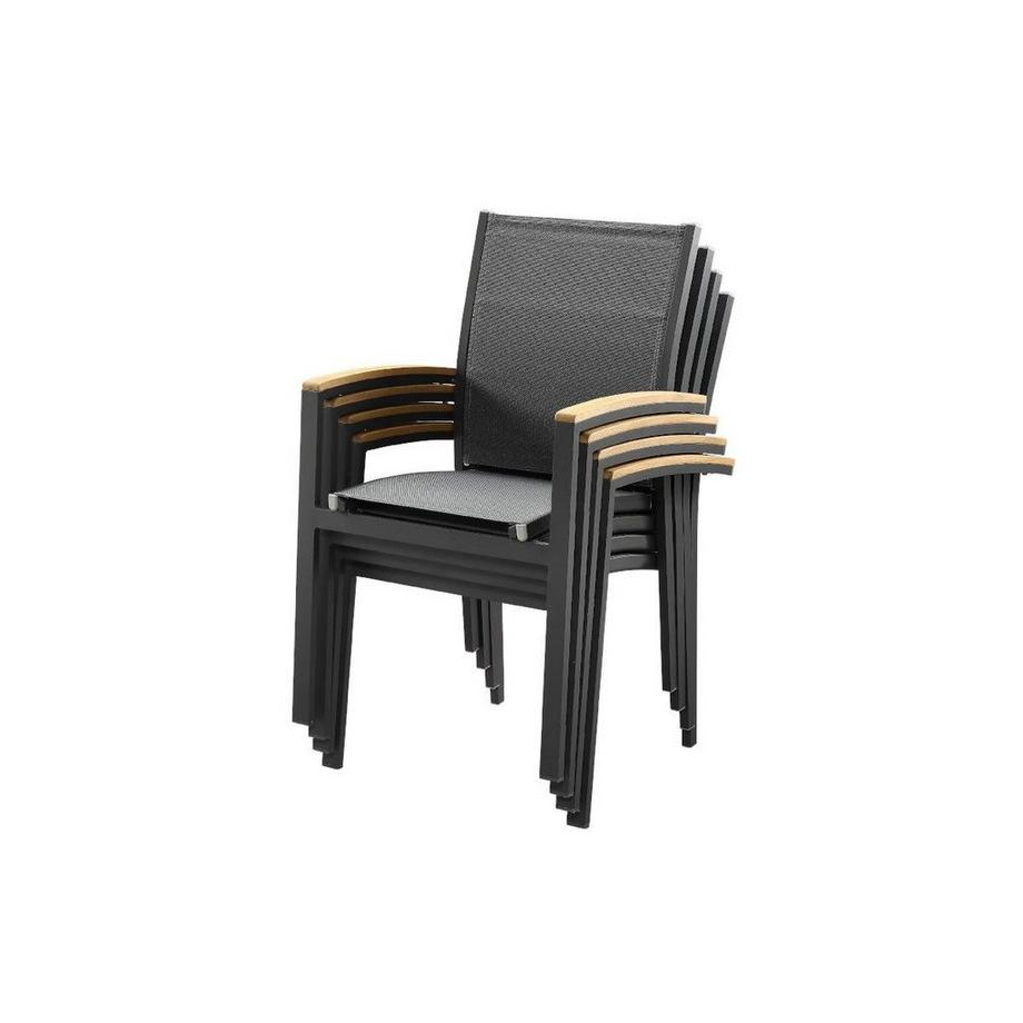 Vente-unique Lot de 2 fauteuils de jardin empilables en aluminium textilène accoudoirs acacia TAIPIVAI  