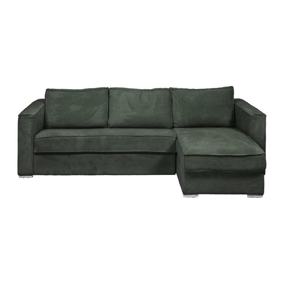 Vente-unique Eckschlafsofa mit Matratze - Ecke wechselbar - Cord - Grün - Liegefläche mit Lattenrost mit breiten Latten 140 cm - Matratze 18 cm - LORETO  
