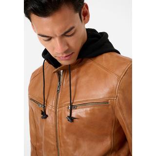 RICANO  Veste en cuir pour homme Fabio avec capuche amovible et col montant 