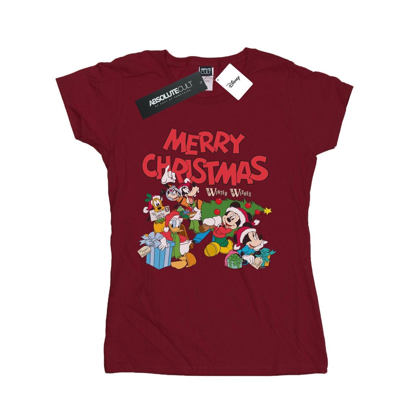 Image of Mickey And Friends Winter Wishes Tshirt Damen Weinrot XXL