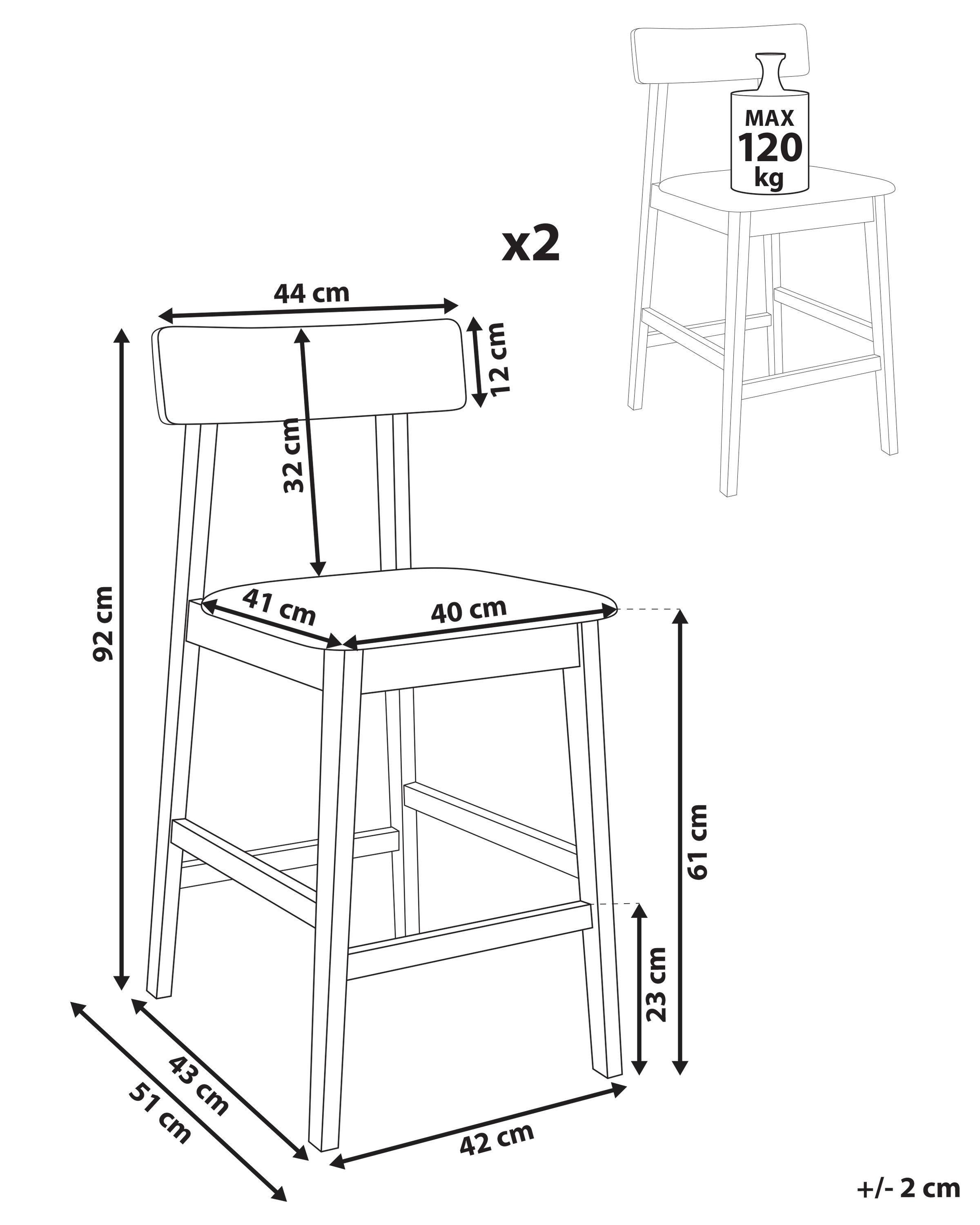 Beliani Lot de 2 chaises de bar en Bois d'hévéa Rétro ISANTI  