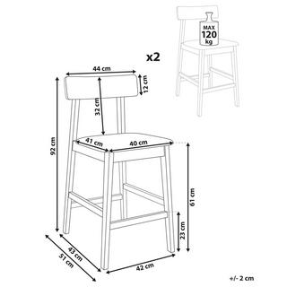 Beliani Lot de 2 chaises de bar en Bois d'hévéa Rétro ISANTI  