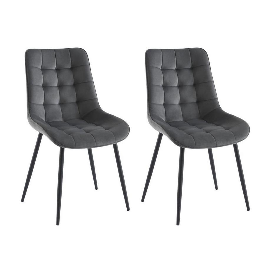 Vente-unique Lot de 2 chaises matelassées - Velours et métal noir - Gris - OLLUA  