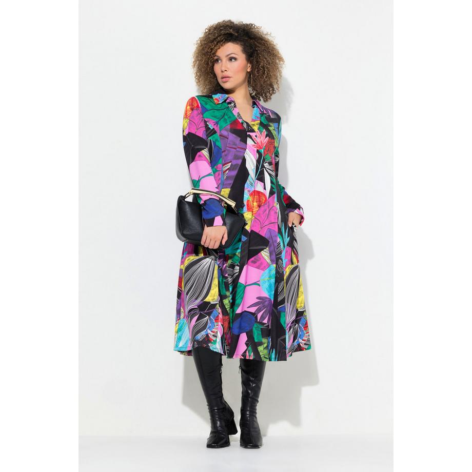 Ulla Popken Abito in jersey A-Line con pieghe Godet Maniche Lunghe  