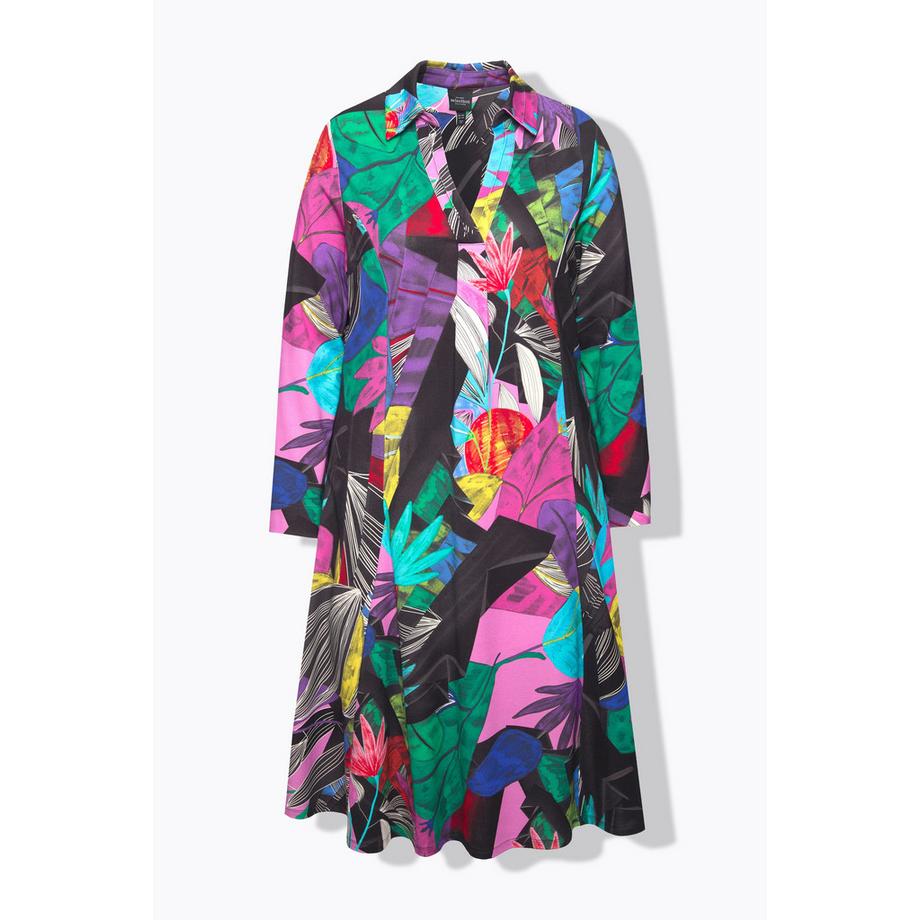 Ulla Popken Abito in jersey A-Line con pieghe Godet Maniche Lunghe  